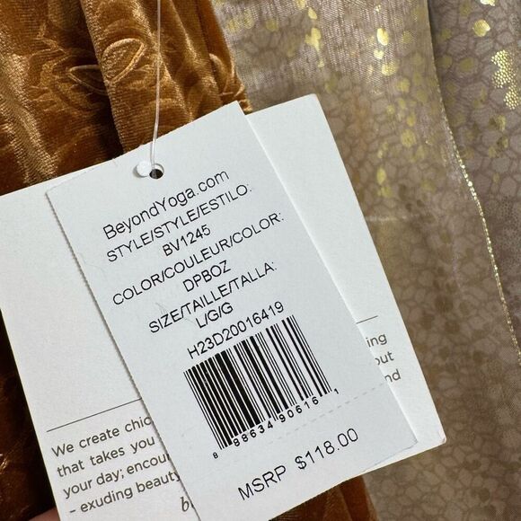 Beyond Yoga Deep Gold Bronze Baroque Velvet Wide Leg Lounge Pants L NWT - Picture 4 of 8